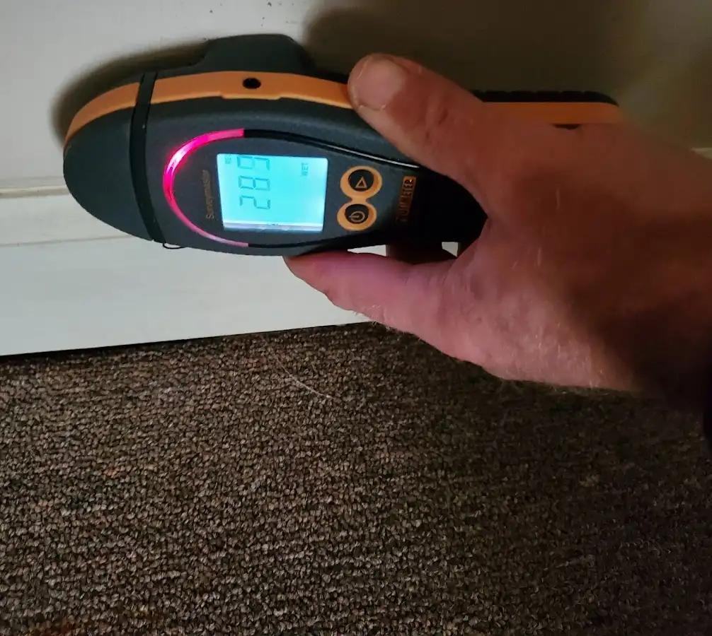 Moisture detection at baseboard during Storm Damage Restoration in West St. Paul